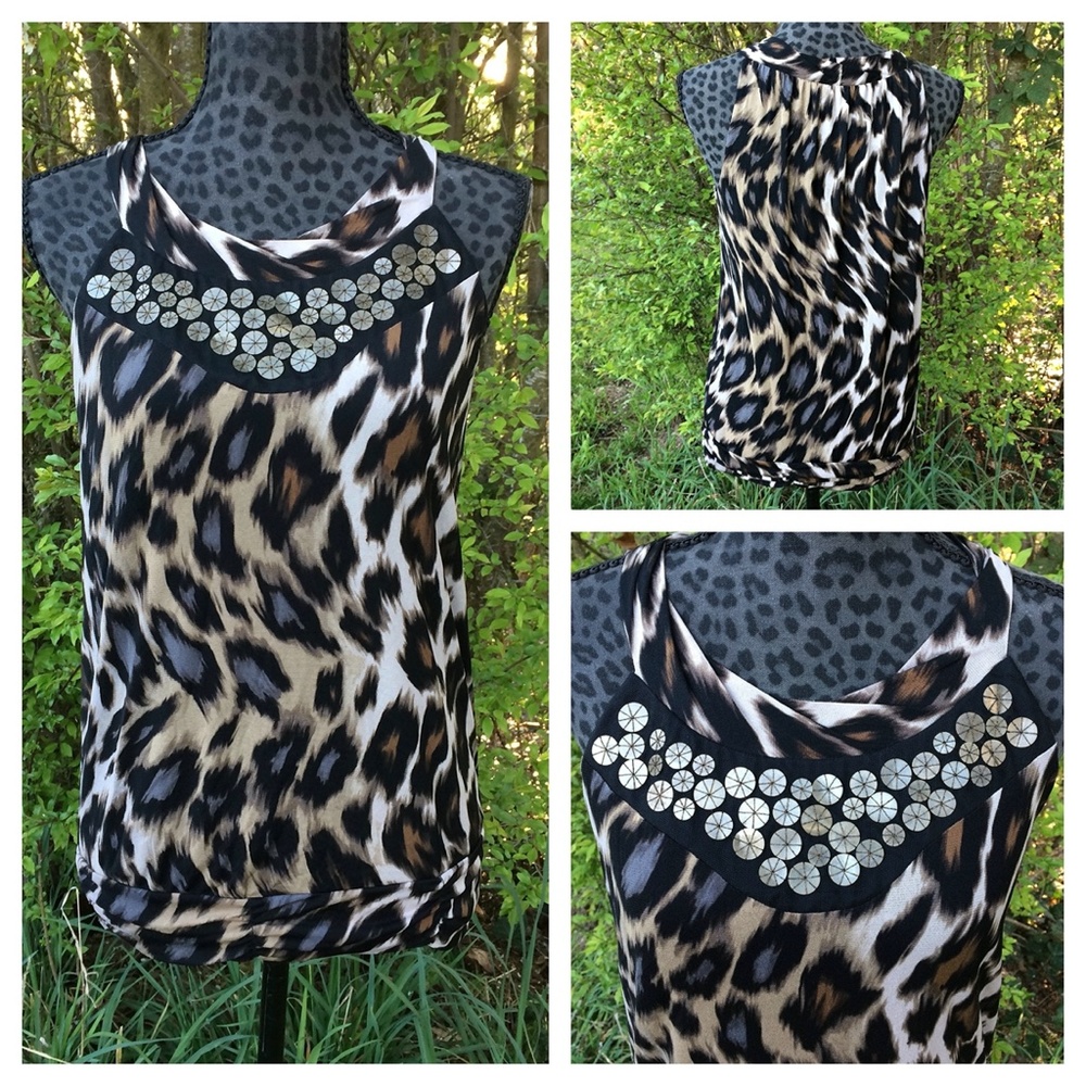 Worthington Black Leopard Print Decorative Top